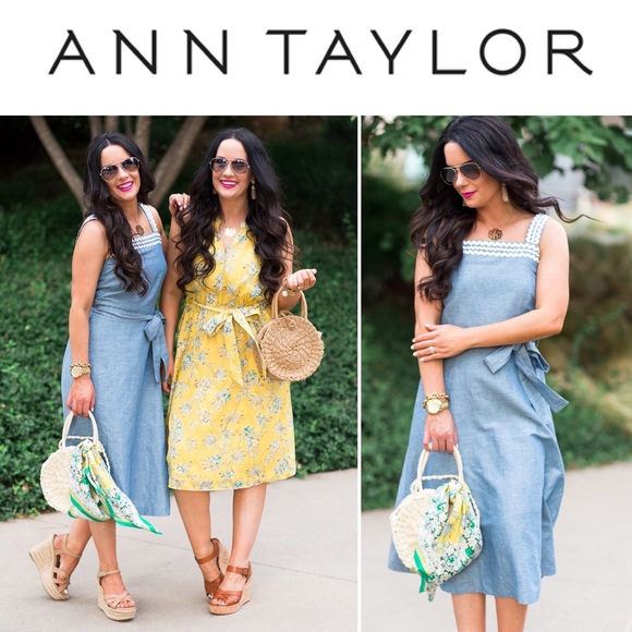 🆕👗 Wavy Trim Chambray Midi Dress ANN TAYLOR - Picture 4 of 12